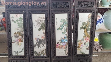Bộ tranh tứ bình vẽ màu giả cổ tinh tế nét vẽ xuất thần