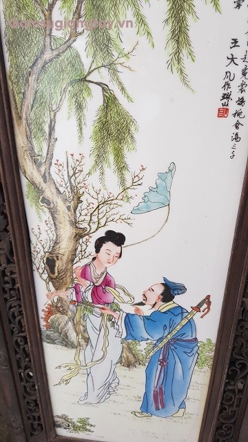 Bộ tranh tứ bình sứ giang tây vẽ kỹ thuật. tích bát tiên du xuân