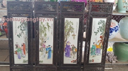 Bộ tranh tứ bình sứ giang tây vẽ kỹ thuật. tích bát tiên du xuân