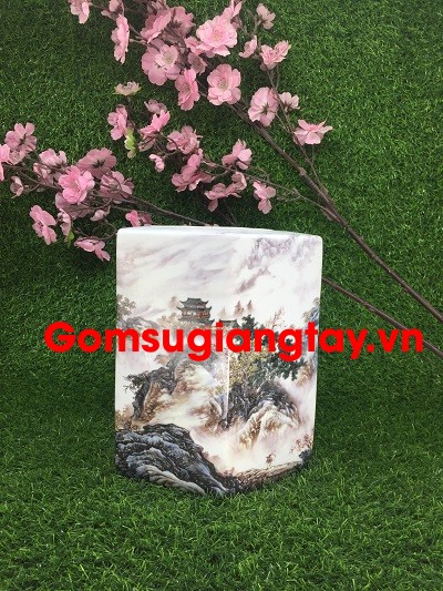 Thống nhỏ lục giác vẽ sơn thủy 