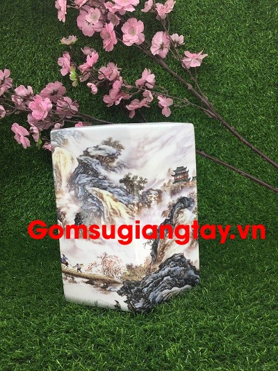Thống nhỏ lục giác vẽ sơn thủy 
