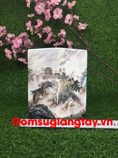 Thống nhỏ lục giác vẽ sơn thủy 
